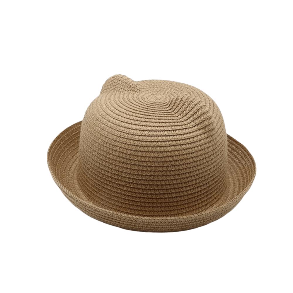 Nuovo Cappellino da Bambino con Orecchie Rete di Paglia Protezione UV Cappello da Sole da Spiaggia Traspirante Cappellino da Baseball Estivo