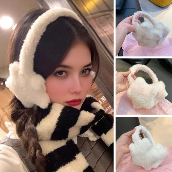 Women Earmuffs Star Design Solid Color Windproof Coldproof Outdoor Riding Earmuffs Adjustable Winter Ear Warmers