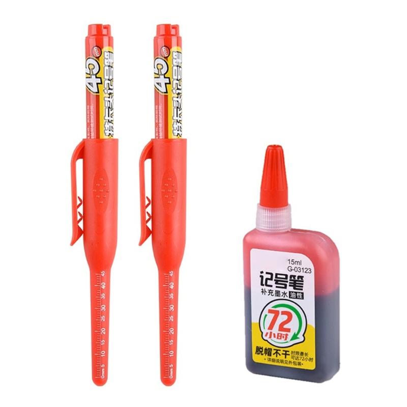 2Pcs Refillable Deep Hole Marker Pen With 15ml Refill Inks 45mm Long Tip Marker For Marking On Wood Ceramic Tile Metal
