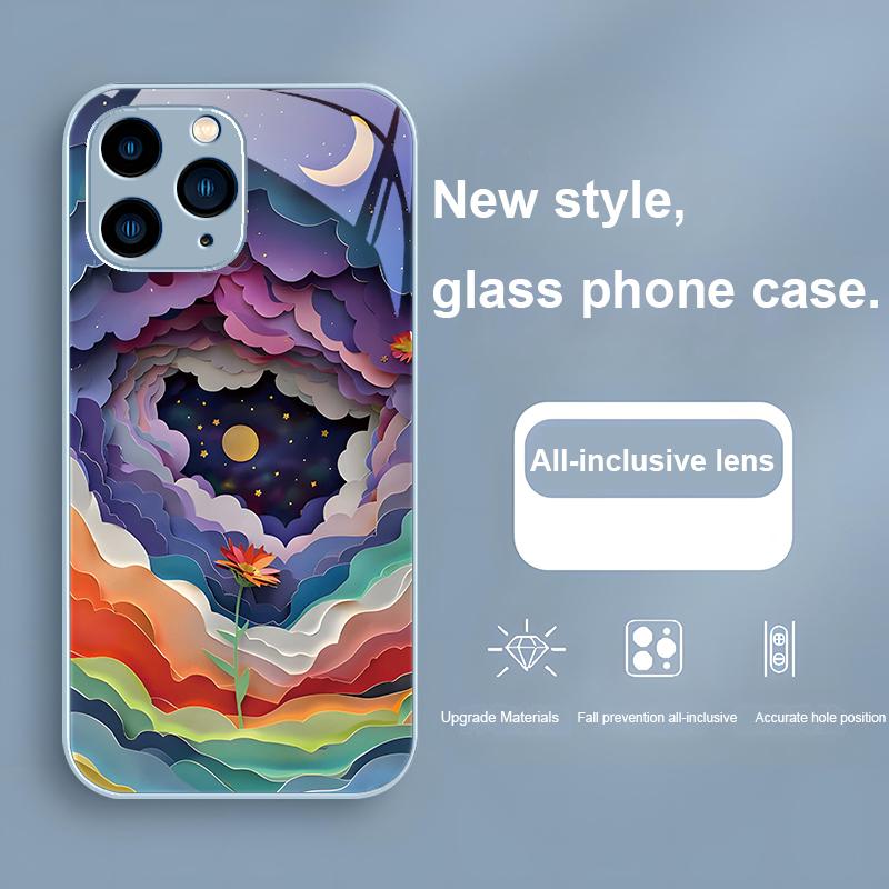 Colorful Night Flowers Purple For Iphone 16 Plus 15 14 13 12 Mini 11 Pro Max X XS XR 7 8 Plus 2022 Tempered Glass Phone Case
