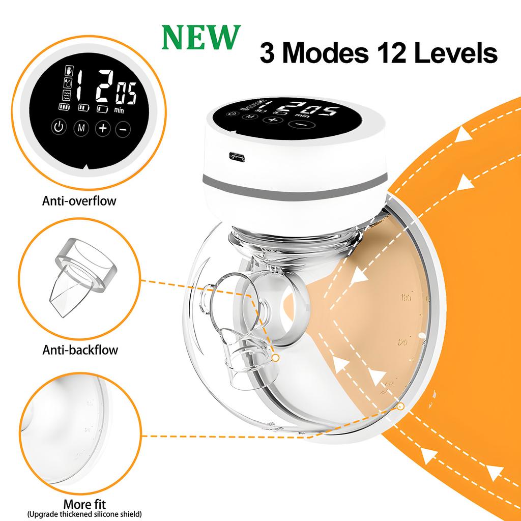 Portable Wearable Electric Breast Pump Hands Free Low Noise BPA-Free Breastfeeding Collector