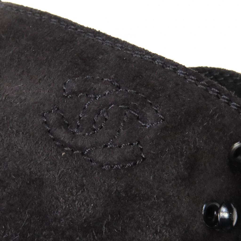 Excellent CHANEL Short Boots COCO Mark Suede Leather Lace-up Shoes Black 36 Used