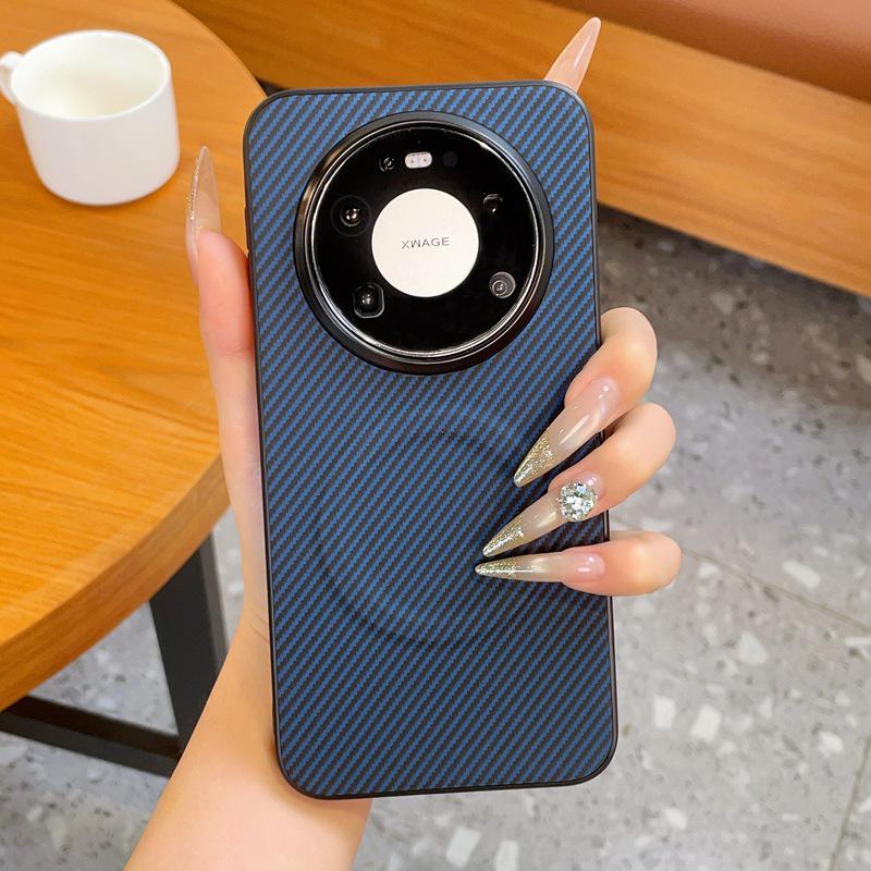 Carbon Fiber Magnetic Phone Case for Huawei Mate80RS - Soft Armor Design with Large Hole & Leather Texture for Honor 600Pro