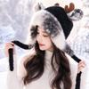 Plush Antler Winter Warm Hat Ear Protection Beanie Hat New Woolen Cap  Women