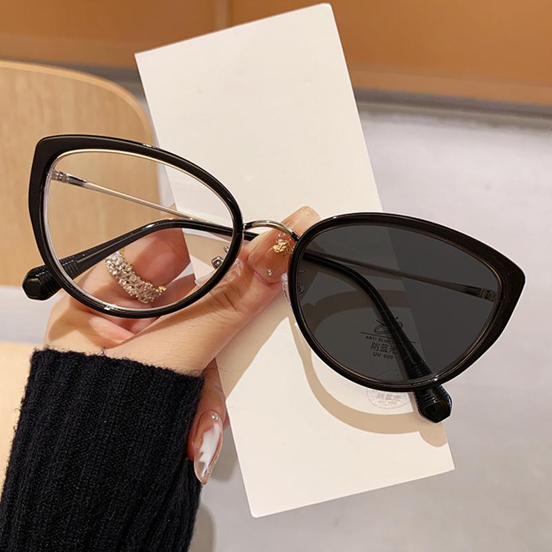 Cat-eye Frame Photosensitive Color-changing Glasses Metal Anti-blue Light Face-showing Driving Glasses 6018-1