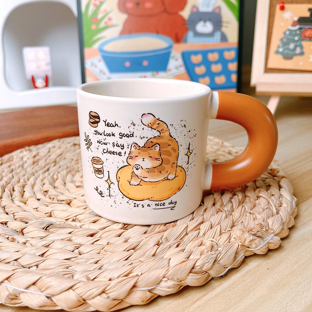 Cute Cartoon Sesame Cat Hakimi Underglaze Colored Ceramic Cup Mug Breakfast Cup Coffee Cup Gift