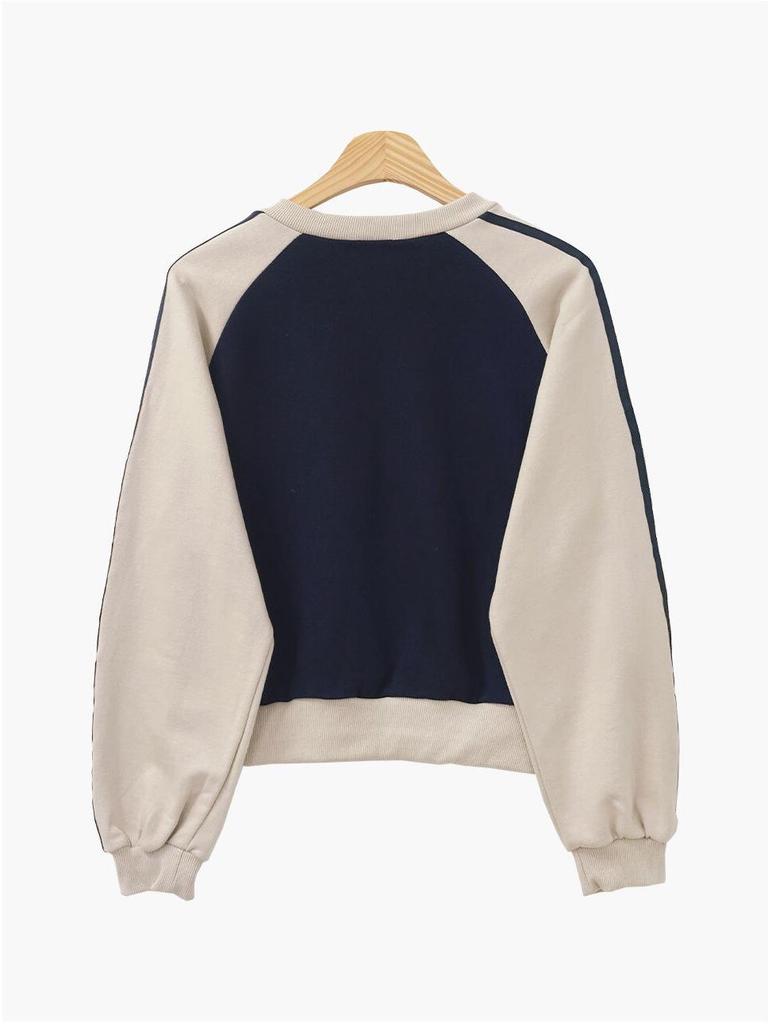 Youthful Girl Age-Defying V-Neck Color Block Sweatshirt - Spring/Autumn Fashion Top