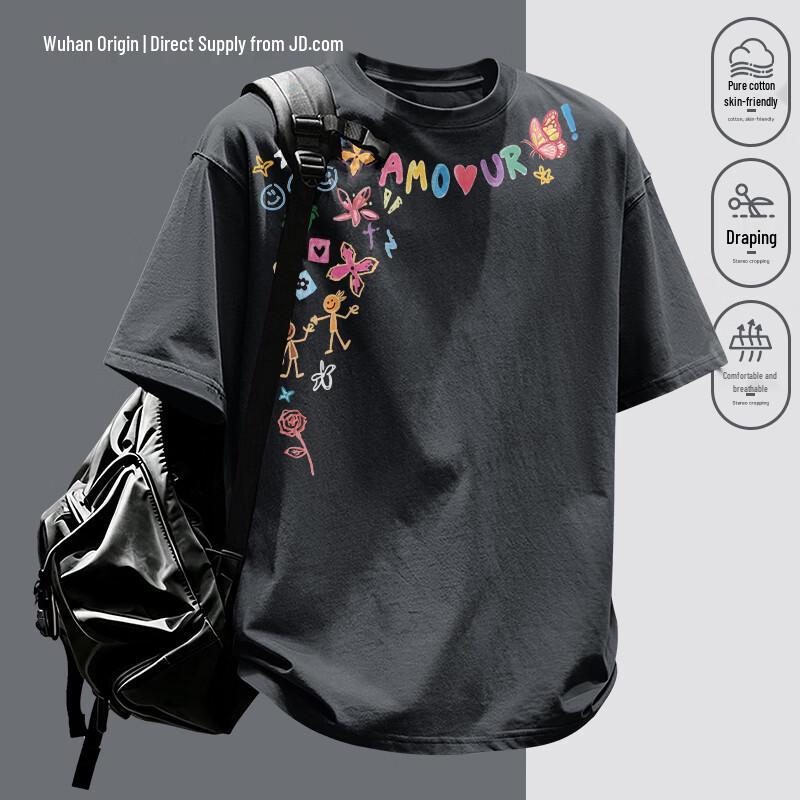 CHUJI Men s 220g Heavyweight Loose Fit Graffiti Print T-Shirt 3XL