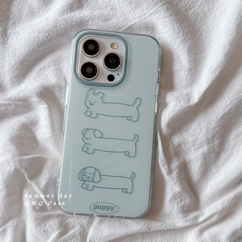 Ins Fashion Cute Line Puppy Cartoon Trend Phone Case For iPhone 17 AIR 16 15 14 13 12 11 Pro Max Y2K Simple Kawaii Cover