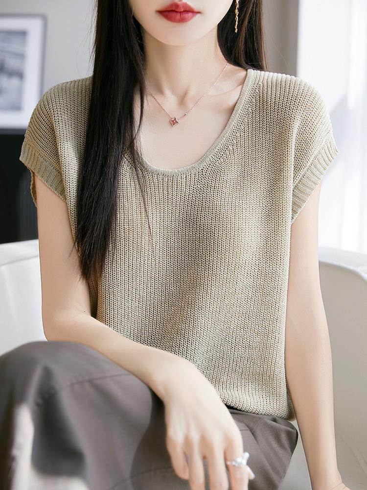 Plus Size Sleeveless Linen Knit Top - Women's Breathable Spring/Summer Pullover