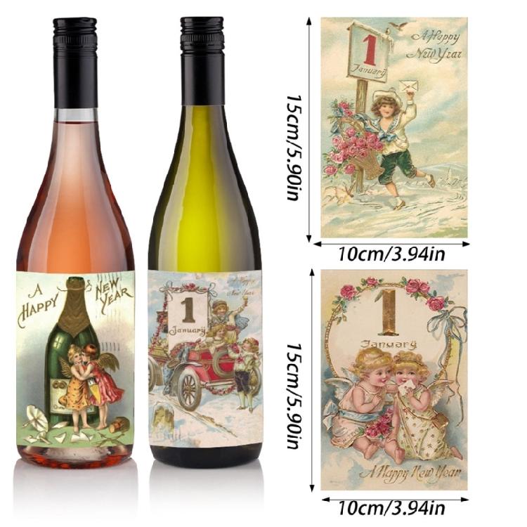 Confezione da 12 Pezzi Adesivi Decorativi per Bottiglie di Vino Vintage Felice Anno Nuovo Etichette Adesive per Bottiglie per Identificazione Varietà di Vino