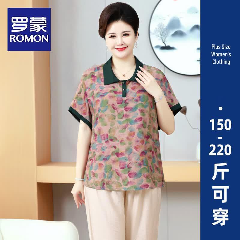ROMON Mid-Aged Women s New Chinese Style 3/4 Sleeve T-shirt 3XL