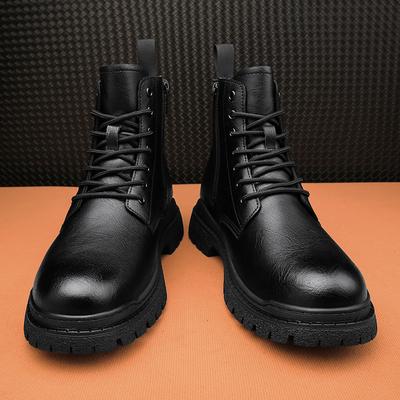 Fashion Leather Boots Men's High-top British Style Ins Middle-top Tide Shoes Spring Autumn Black Winter Side Zipper Men's Boots