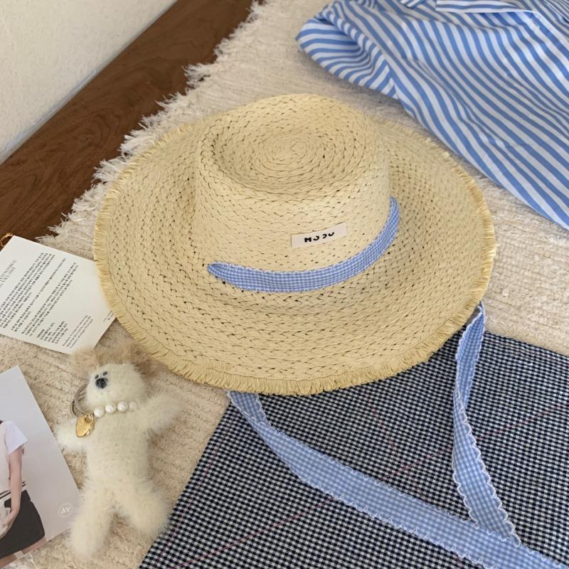 

Соломенная шляпа детская элегантная милая милая шляпа от солнца летняя плетеная пляжная шляпа морской отдых бежевый