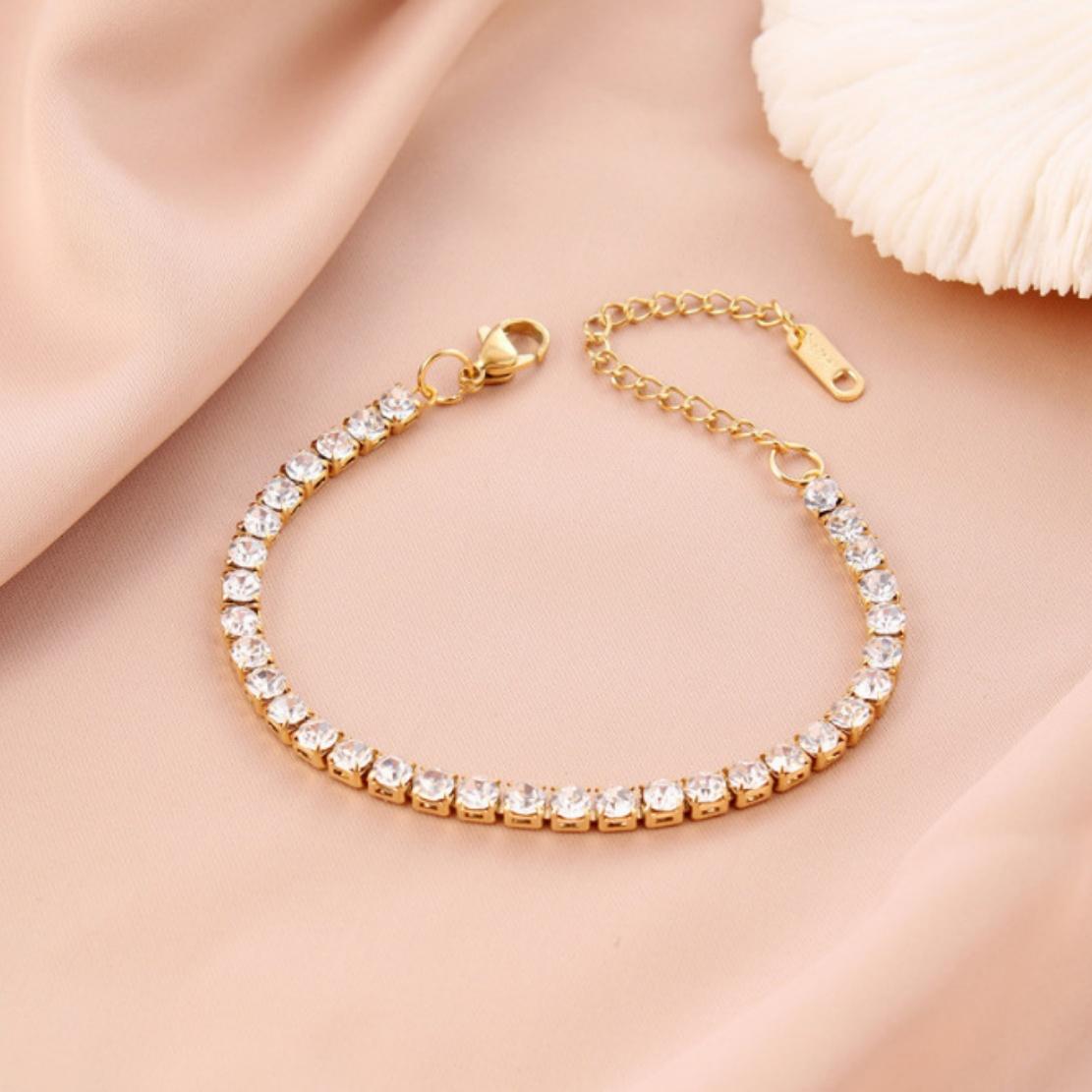 

Stainless Steel Gold Color Women s Shiny Zirconia Tennis Bracelet Minimalist Classic Bridal Zircon Gift Wholesale 16-21 cm