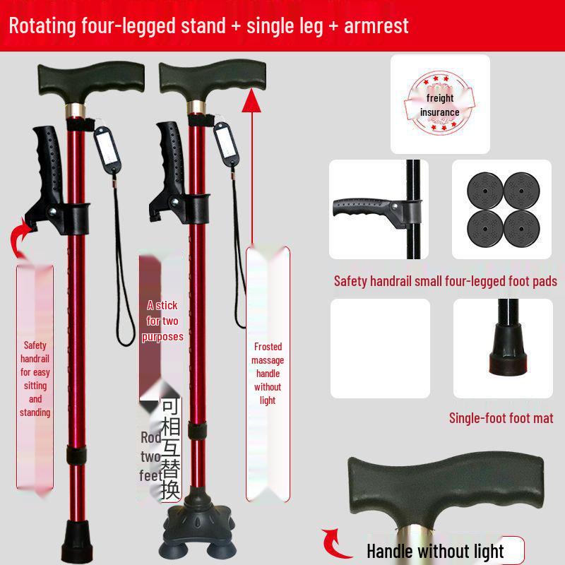 Four-Legged Aluminum Walking Cane with Light, Non-slip, Telescopic, Lightweight, Multi-functional Support for the Elderly