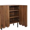 Modern wood-colored sideboard with wave doors – 120x35x80 cm – handleless, adjustable shelves – storage space for living room, hallway & dining room