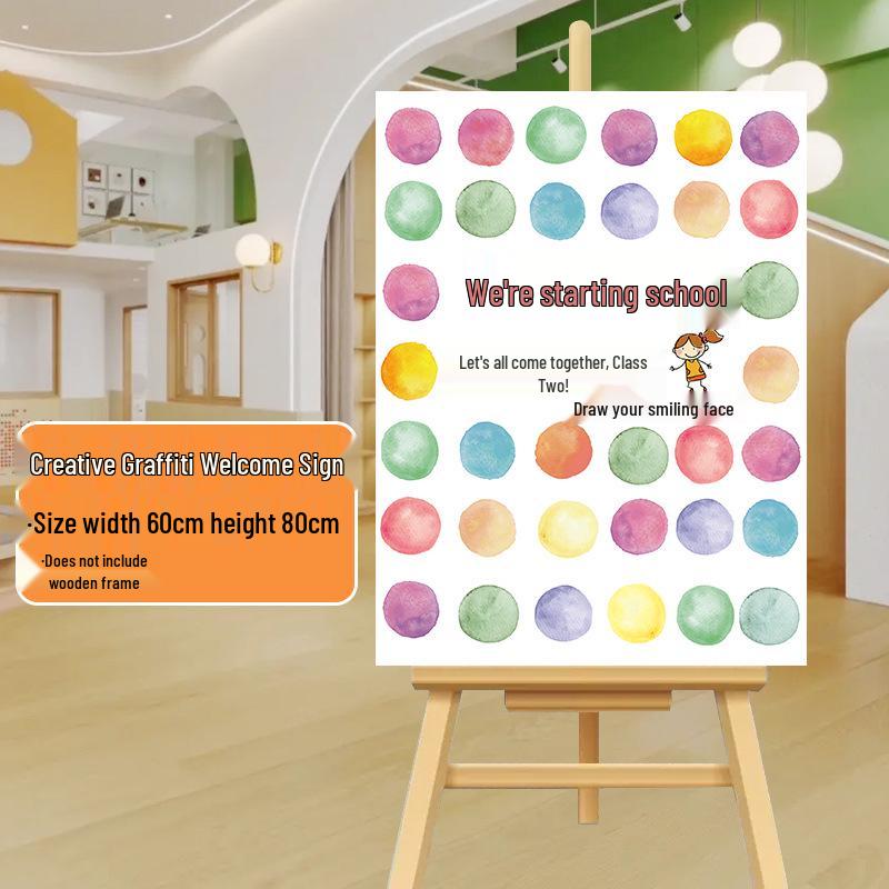 Funny Graffiti Kindergarten Opening Ceremony Sign-In Board with Creative Smiley Faces