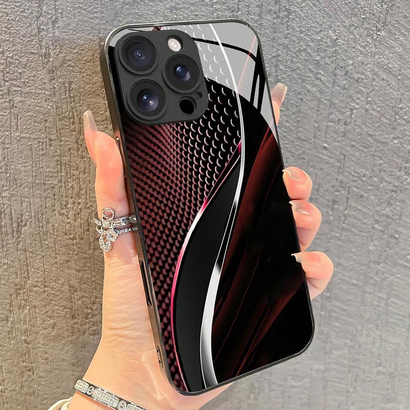 

Simple Elegant Red Curved Pattern Phone Case For iPhone 11 12 13 14 15 16 17 Pro Max 16E 7 8 Plus XR XS X Tempered Glass Cover iPhone 8