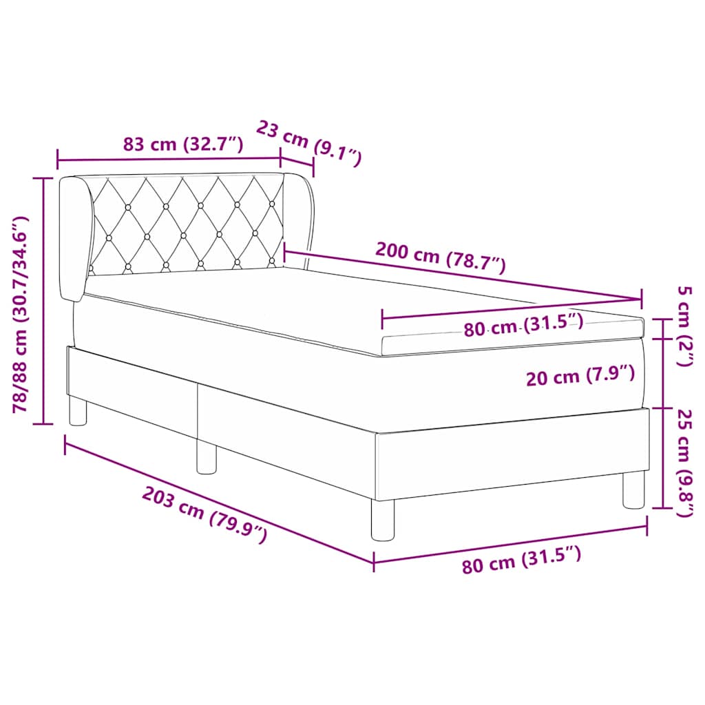 Box spring Bed with Headboard Dark Grey 80 x 200 cm Velvet