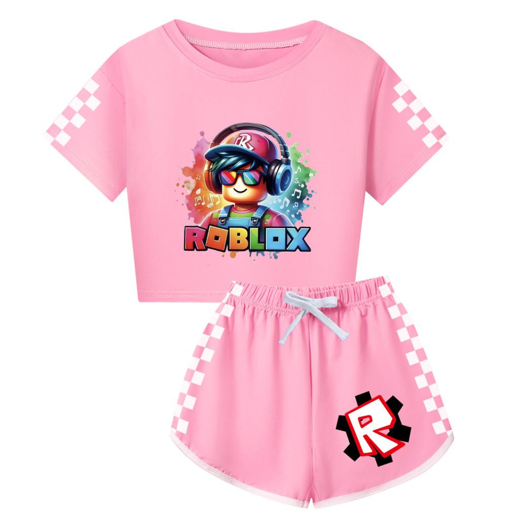 5528 Kids Girls Roblox Print Short Sleeves T-Shirt Shorts Pants Sport Clothes Set