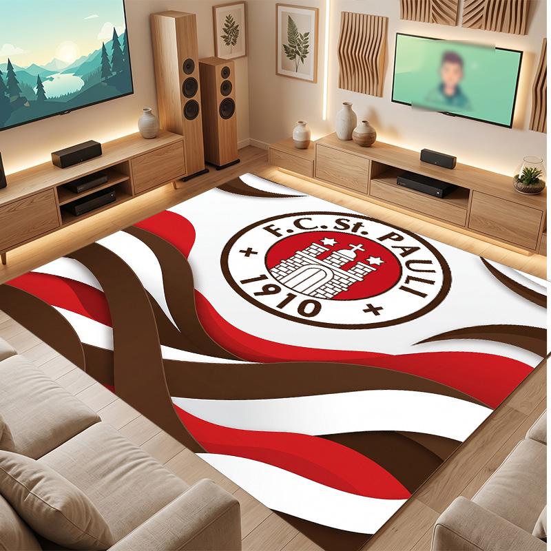 FC St. Pauli Football Print Crystal Velvet Rug, Comfortable Water Absorbent Non Slip Indoor Floor Carpet