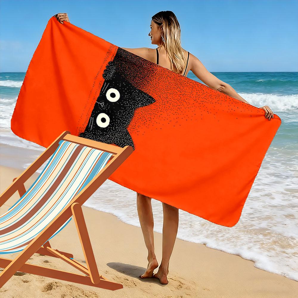 Black Cat Peeking Beach Towel Beach Towel Quick-drying for Travel Outdoor Sports Jogging Beach and Swimming