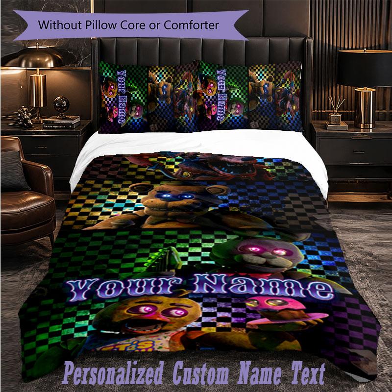 Personalized 3Pcs Bedding SetFive Nights At Freddy’s Custom Text Duvet Cover Pillowcase Set Bedroom Gift