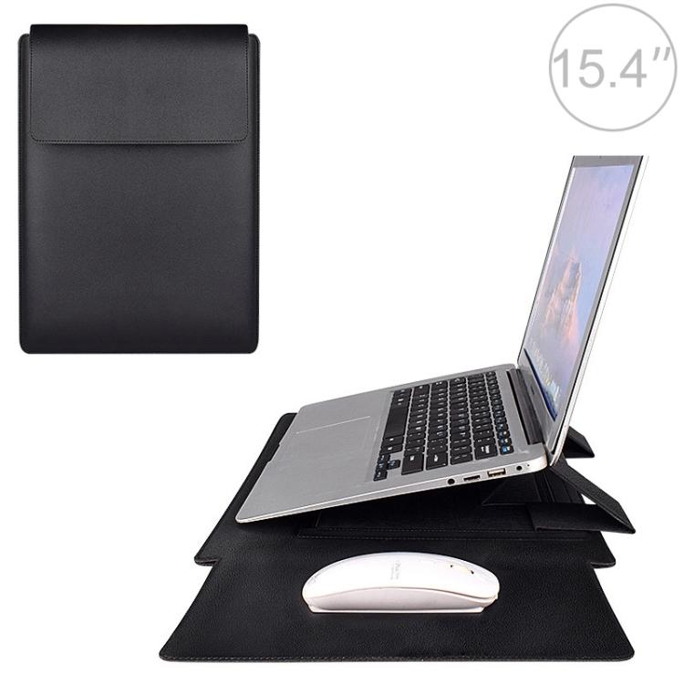 PU05 PU Leather Laptop Sleeve 15.4 Inch, Multi-functional Notebook Protective Bag with Triangle Support, Magnetic Heat Dissipation Laptop Cover