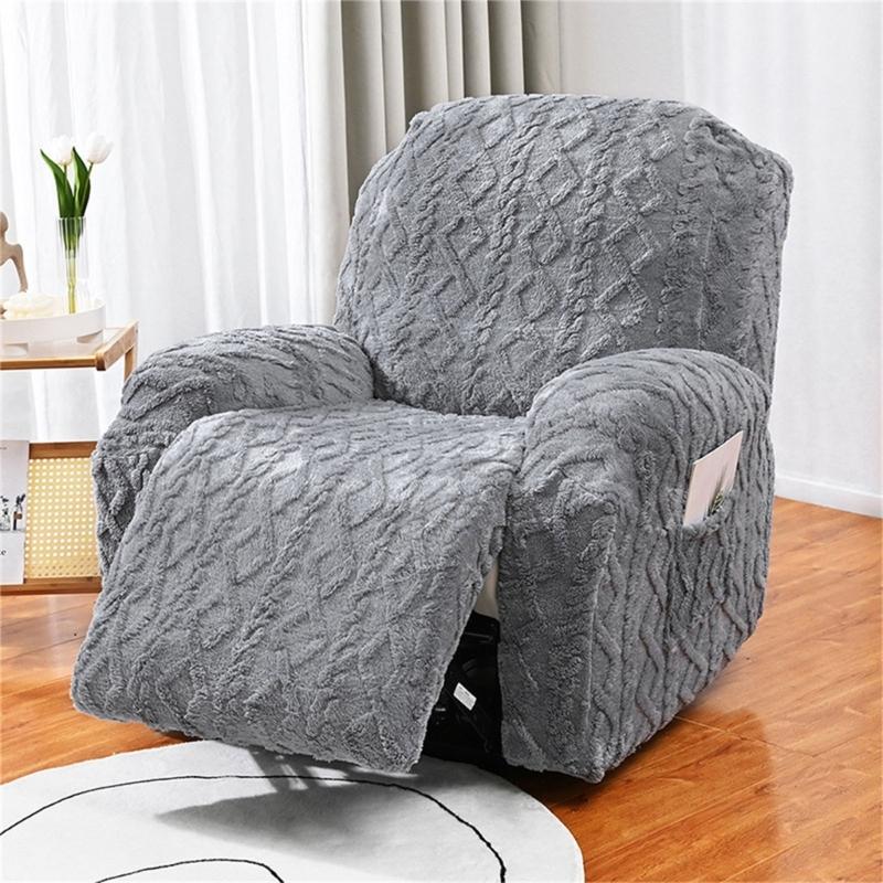 Elegant Sofa Protector Covers Set Recliner Cover In Geometric Pattern Plushie With Elastic Fit ( Single Seater)