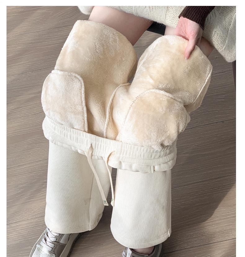 Chenille Lambswool High Waist Wide Leg Pants Women - Autumn/Winter Slimming Warm Straight Leg Pants
