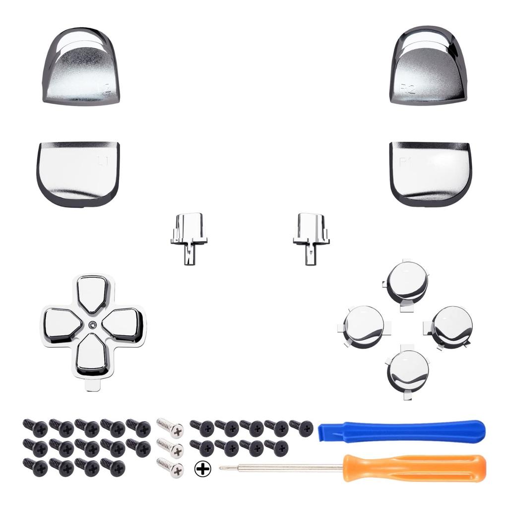 eXtremeRate Replacement for PS5 Controller Share Optional Face Chrome Full Button Set for PlayStation 5 Controller Not D-Pad (BDM-010 & 020), R1, L1,