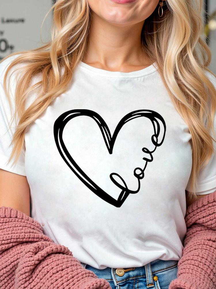 Love Heart Printed Trend Women Fashion Clothing Graphic T-shirts Clothes Print Female Shirt Short Sleeve Lady Casual Tee