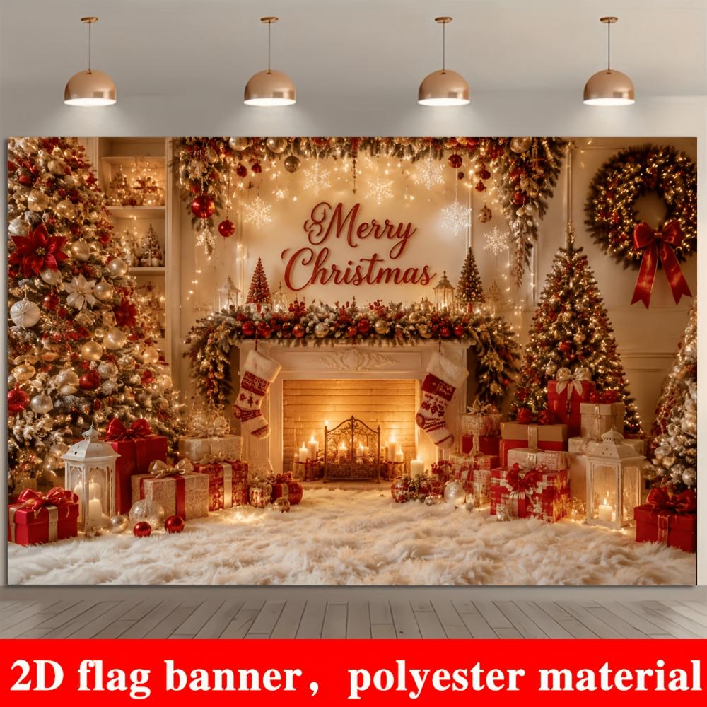 1Pcs Cozy Christmas Fireplace Tree Gifts Stockings Decoration Background Xmas Backdrop Decorations For Photo Studio Booth Party