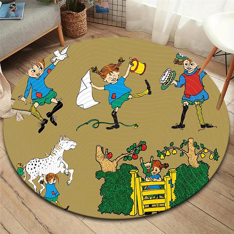 Pippi Longstocking Round Area Rug,Carpet Rug for Living Room Bedroom Sofa Playroom Decor,Non-slip Floor Mat