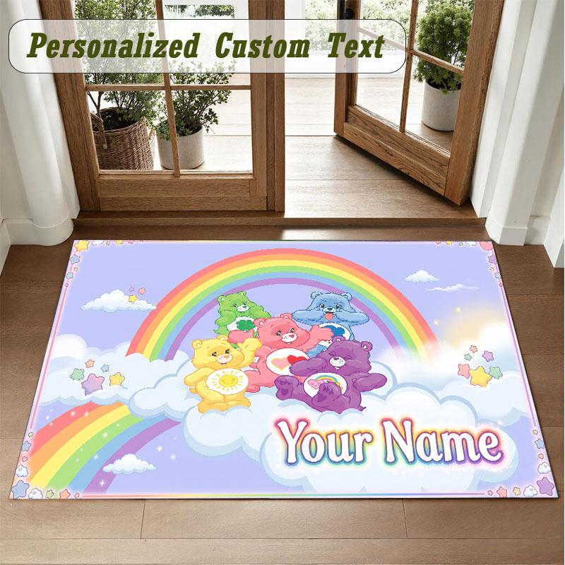 Crystal Velvet Square Rug Custom NameCare Bears Pattern Non Slip Home Floor Decor Rug