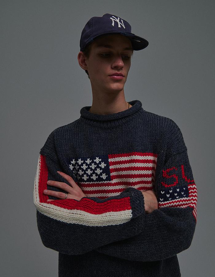 SUNDAY FRUIT MARKET Sunday Flag Knit Sweater Navy