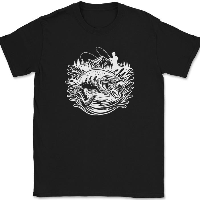 

Футболка для рыбалки на баса, пейзаж, удилище, катушка, графика с мухой, подарок, смешная футболка M