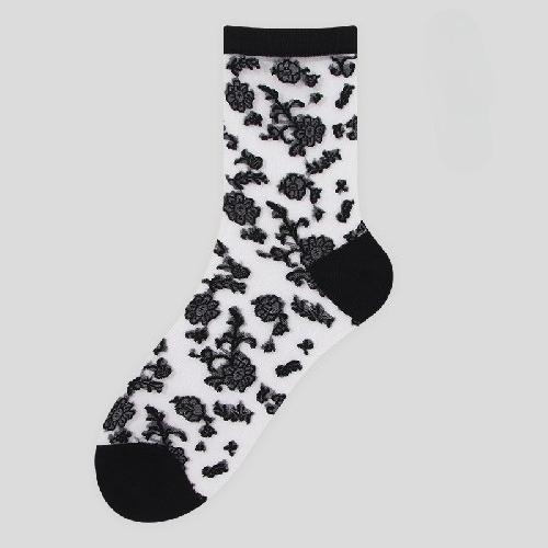 Summer New Style Thin Women's Socks Breathable Ice Silk Flower Crystal Stockings Short Sweat-absorbent Non-slip Cotton Socks Bottom Tube Socks