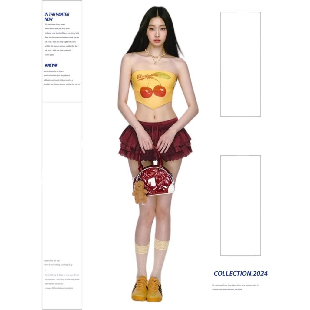 Ballet Girl-style Burgundy Cake Skirt Lace Spliced Half-body New Puffy Miniskirt Pants