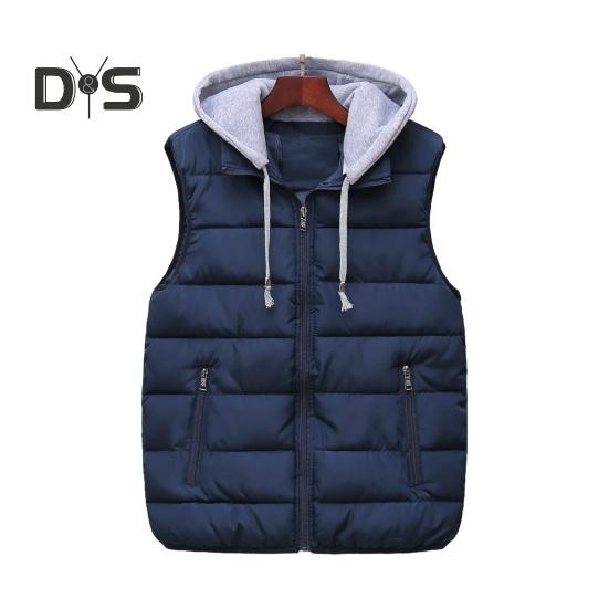 

Мужской жилет с капюшоном, завязывающийся на шнурок, без рукавов, с карманами, застежка-молния, теплый, удобный пуховый жилет XL темно-синий