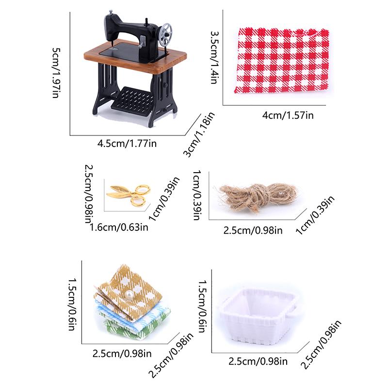 1Set 1:12 Dollhouse Miniature Sewing Machine Scissor Cloth Storage Box Furniture Sewing Scenes Decor Toy Doll House Accessories