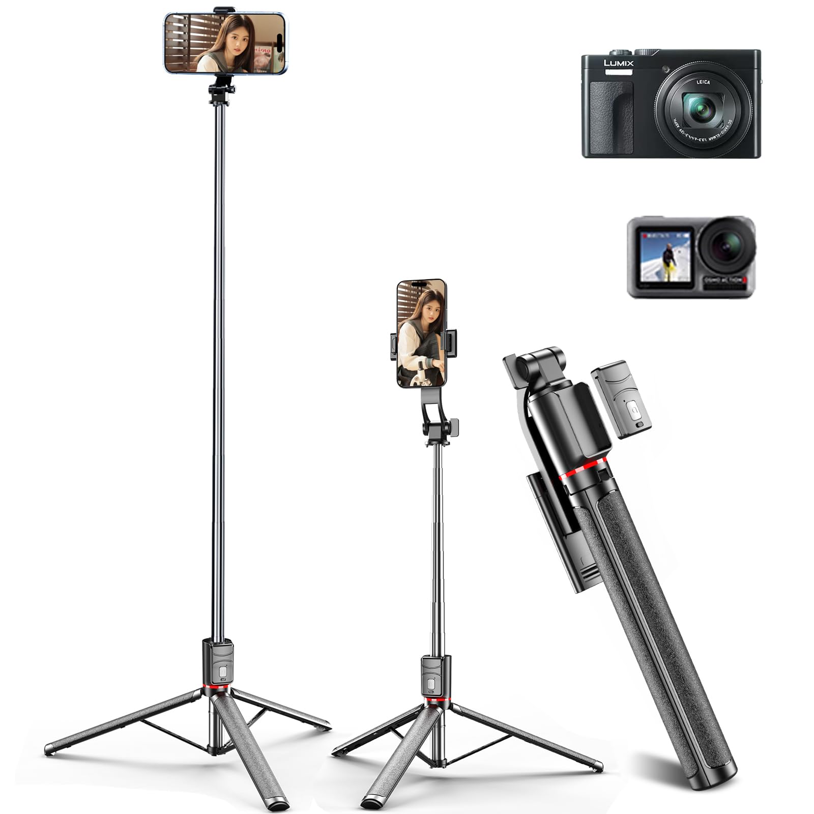 

Smartphone Kit for Smartphone Stand 170cm Shooting Selfie Ideal for Web and Compatible with Android Instruction Manual Tripod/Selfie Stick/Camera чорний