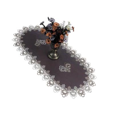 Mesh Lace Doily 40x90cm Tablecloth with Lace Trim Coffee Table Cover Washable Tablecloth for Dining Room Wedding Banquet