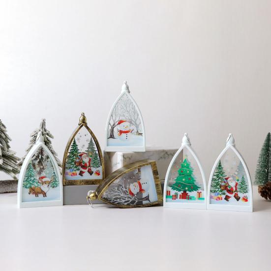 Vintage Christmas Ornament House Shape Santa Claus Deer Snowman Statue Night Light Glowing Decoration
