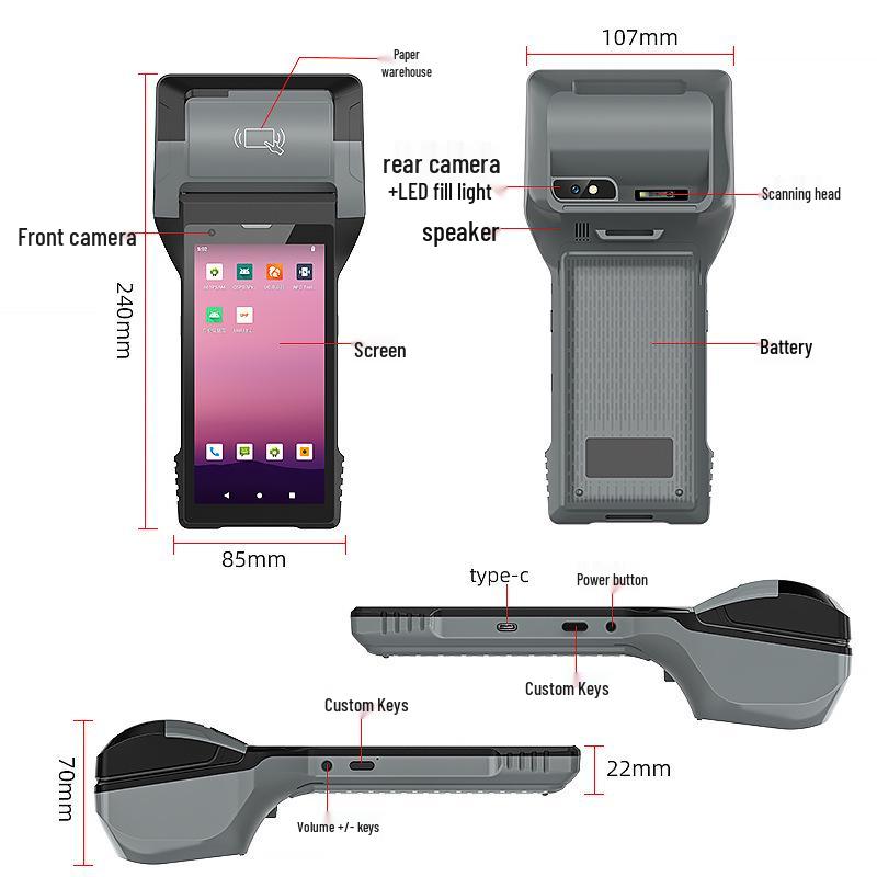 PDA608 Smart Handheld Terminal with HD Scan, Print, NFC, ID Card Reader, RFID, and Expandable Modules
