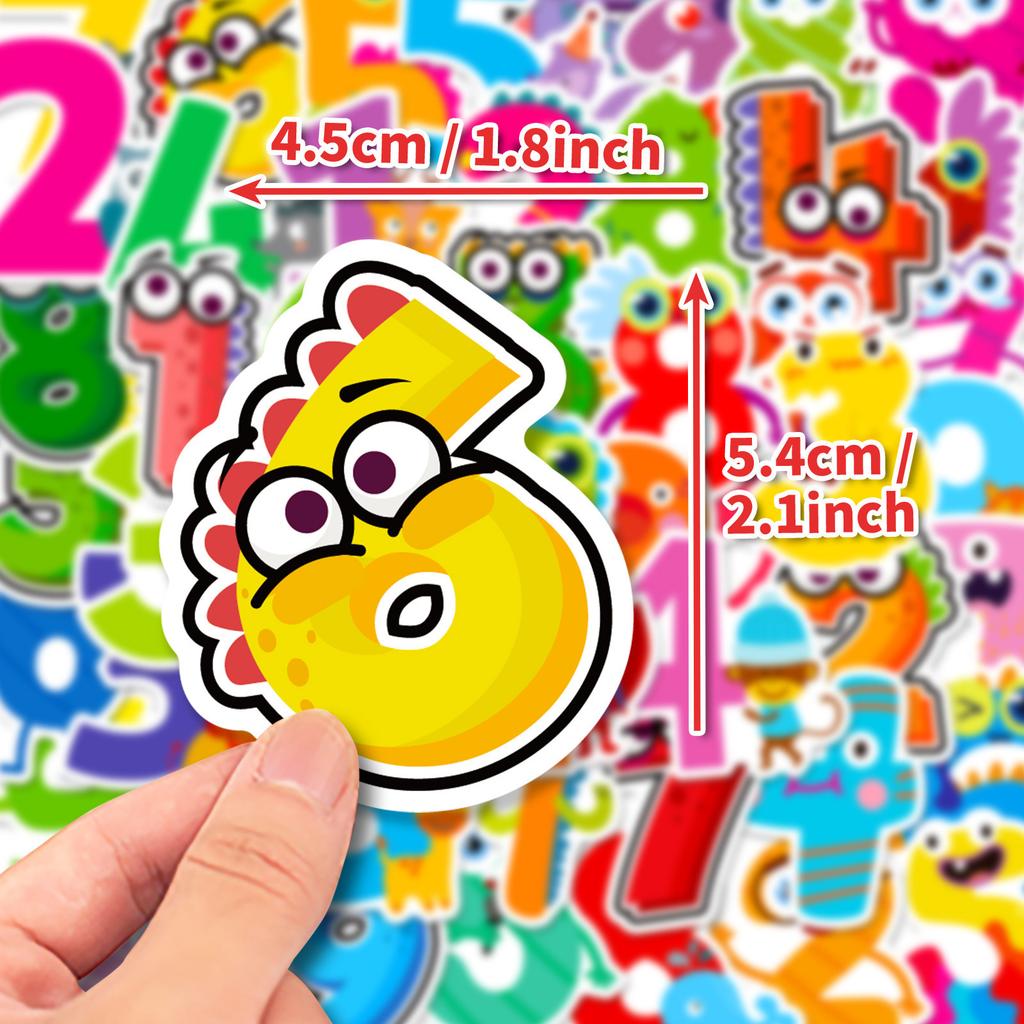 50 Arabic Numerals 1-9 Stickers Color Cute Cartoon Numbers Children's Puzzle Early Education Stickers