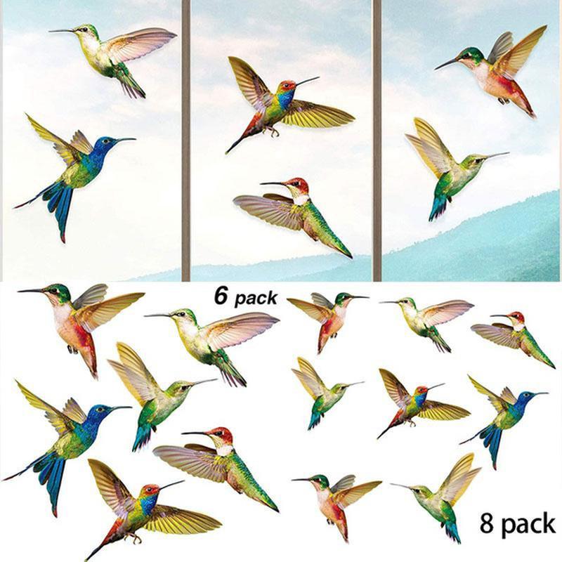 6/8 Pcs Window Stickers Adhesive Window Film for Home Decor Gift Hummingbird Window Clings Window Decor Decals Anti-Collision
