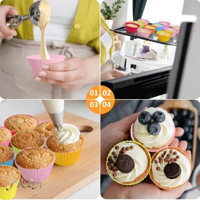 6/12PCS Silicone Muffin Mold Round Muffin Cup Heart Cake Baking Mold Kitchen Cooking Supplies Cake Decorating Tools