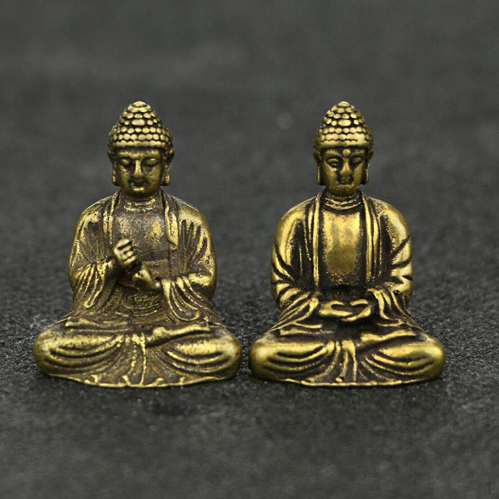 

2Pcs Attractive Brass Miniature Sakyamuni Statue Worship Buddha Ornaments
